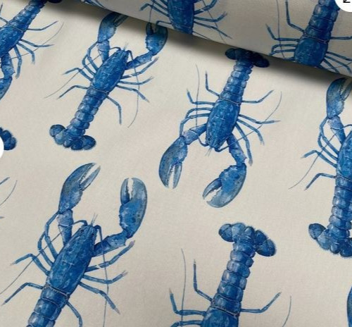 Blue lobster print fabric - print,