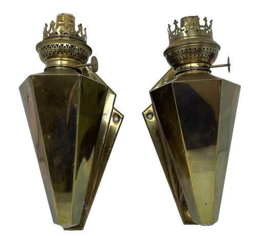 Antique pair brass carriage - pair, of