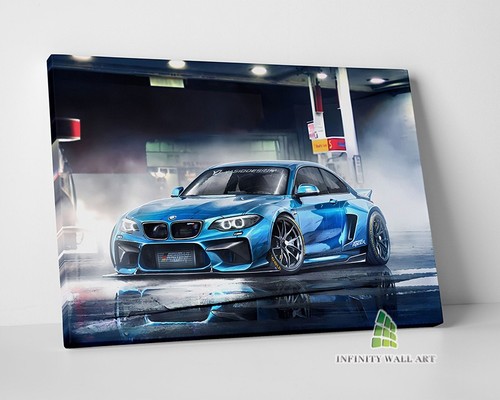 Blue sports car canvas art - sports,