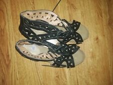 Ladies Black Leather Look Laced Up Sandles, Worn Twice Still Look Good Six