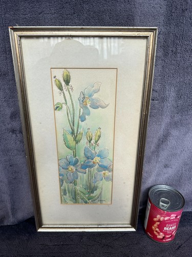 Vintage framed blue poppies - vintage,