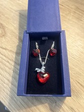 Swarovski Red Heart Crystal Ties of Love Necklace  Earrings Genuine Signed Boxed
