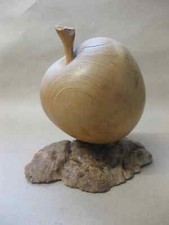 Vintage Turned Burr Elm Wood Sculpture of an Apple by Jack Kirkpatrick