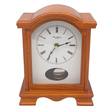 Wm Widdop Wooden Mantel Clock Quartz Pendulum Oak Finish 20.5cm Vintage Style