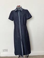 Jigsaw Midi Denim Shirt Dress with Short Sleeves & Contrast Detail in Blue UK 10