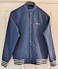Adidas Mens Jacket Originals Medium Blue Bomber Baseball Varsity Trefoil