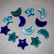 12 X Blue/Turquoise Glass Star And Moon Shape Ornaments