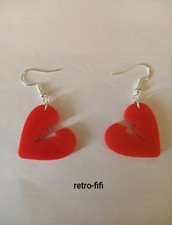 Red heart, broken heart, acrylic laser cut earrings.Details shown on photos. 