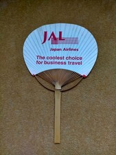 Vintage Bamboo Printed Paper Fan Face Screen Advertising  JAL Japan Airlines