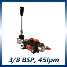 1 Bank Hydraulic Monoblock Lever Spool Valve, D/Act, 1/2 / 3/8 BSP Ported, 45lpm