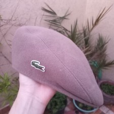 Lacoste Unisex Wool Felt Blend Flat Cap Beret Hat, lacoste mans Brown cap size 4