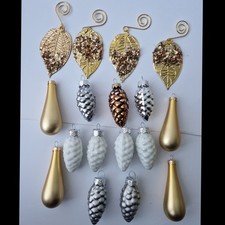Christmas Tree Ornament Bundle Glass Pine Cones Teardrop + Metal Leaf Decoration