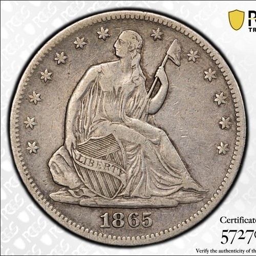 1865 seated liberty half - seated,