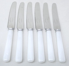 6 Tea Butter Picnic Knives Pearlised White Handle Stainless Set Of Six 18cm