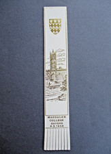 Leather BOOKMARK Oxford University Magdalen College A.D 1458 CREAM Unused