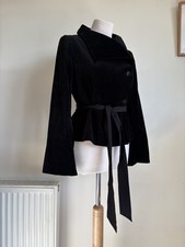 ZARA WOMAN Vintage Black 100% Cotton Velvet Jacket. M UK 10. Wrap Belted Short