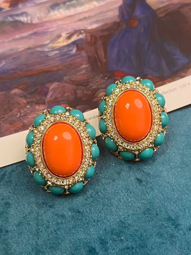 Vintage coral cabochon - cabochon, clip