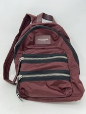 Marc Jacobs Womens Double Pocket Front Zip Logo Biker Backpack Maroon Canvas