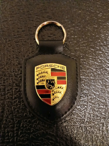 Porsche black leather crest - black,