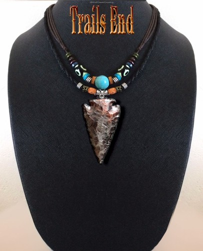 Tribal leather stone arrowhead - stone,