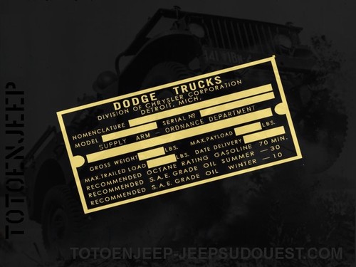 Plate label brass dodge - plate,