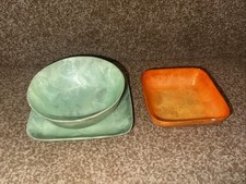 VTG CAPIZ SHELL laqured Bowl and Plate 1960,s green plate Bowl Orange Dish
