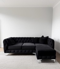 New Chesterfield Chaise Longue Corner Sofa black Velvet Settee Couch Suite Sofa