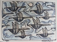 20th C modernist vintage art geese  ink drawing William Black