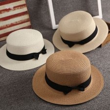 Women Ladies Straw Boater Hat Festival Summer Sun Beach Hat Cap UK