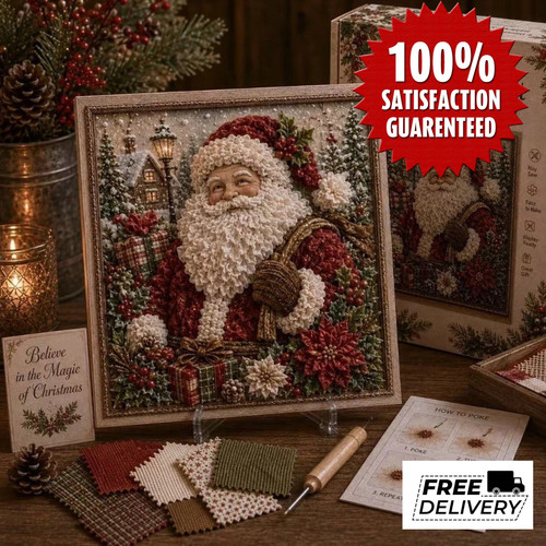 Christmas fabric poke art - christmas,