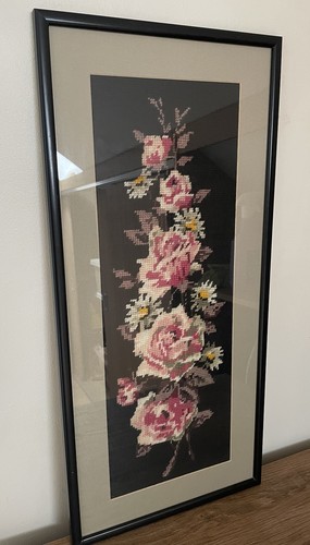 Vintage framed floral cross - framed,