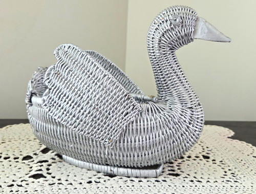 Vintage wicker swan basket - swan,