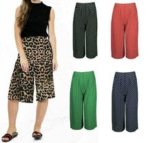 LADIES WOMANS 3/4 LENGTH SHORT TROUSERS WIDE LEG CULOTTES PALAZZO PANTS PLUS