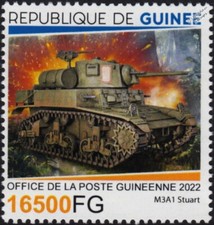 WWII Battle of Guadalcanal US M3 / M3A1 STUART Light Tank Stamp (2022 Guinea)