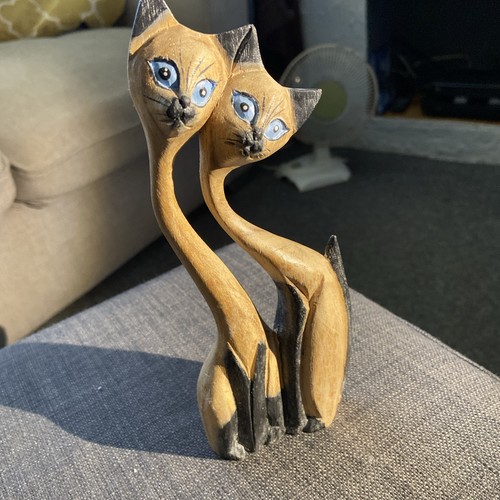 Twin wooden cats - twin, cats,
