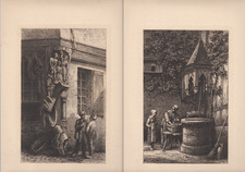 Antique Folio Two Antique Etchings by French Artist Armand Queyroy ca. 1877