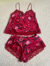 Marks & Spencer Rosie Camisole & French Knickers Set Silk & Lace in Red Size 12