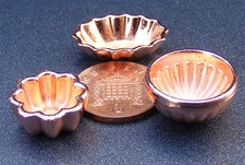 Dolls House 3 Metal Jelly Moulds Miniature Kitchen Food Copper Colour tumdee
