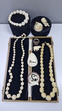Vintage Antique Carved Celluloid Jewellery Necklaces Pendants Bracelets Job lot
