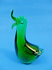 Vintage Green Art Glass Duck Figurine Statue 7" Tall