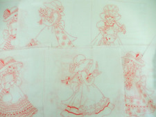 10 Vintage Printed Fabric Squares Printed Girl/Pet Pictures Embroidery Craft #B