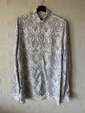 Pretty Green Black Label Paisley Print Kaftan Overhead Blue Linen Shirt Large