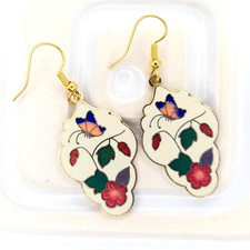 Vintage White Enamel Boho Drop Earrings Cloisonne Boho Jewellery