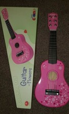 John Crane Wooden pink  Guitar toy with box  Pink flowers age 3 +   girls boys 