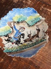 Old antique Vintage Persian enamel hand painted scene metal wall plaque dish
