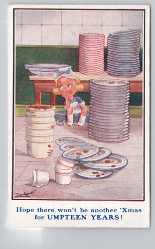 Postcard xmas washing - washing, up