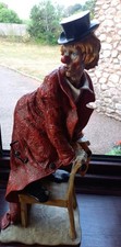 Large Humorous Clown Figurine On Chair Italy Art studio Sculpture Creation 42cm