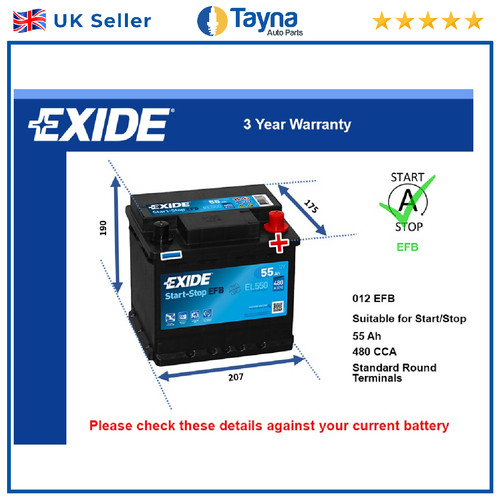 Efb car battery el550 exide - el550,