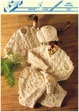 Teddy Aran Knitting Pattern 727 – Baby Sweater, Cardigan & Hat – Cable & Bobble