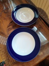 2x Rosenthal Classic Rose Cobalt Blue Stripe White Rim Rimmed Bowls 20.5xm